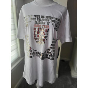 Mens True Religion T-Shirt White w/ Silver Logo M